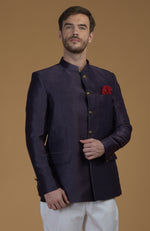 Peacock Blue Linen Silk Bandhgala Jacket