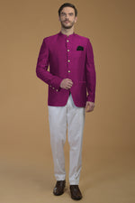 Peacock Blue Linen Silk Bandhgala Jacket