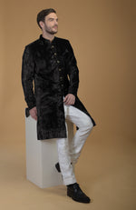 Eclipse Blue Silk Velvet Sherwani