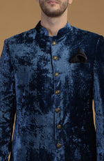 Eclipse Blue Silk Velvet Sherwani