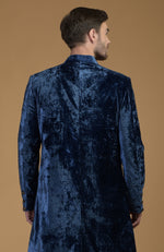 Eclipse Blue Silk Velvet Sherwani