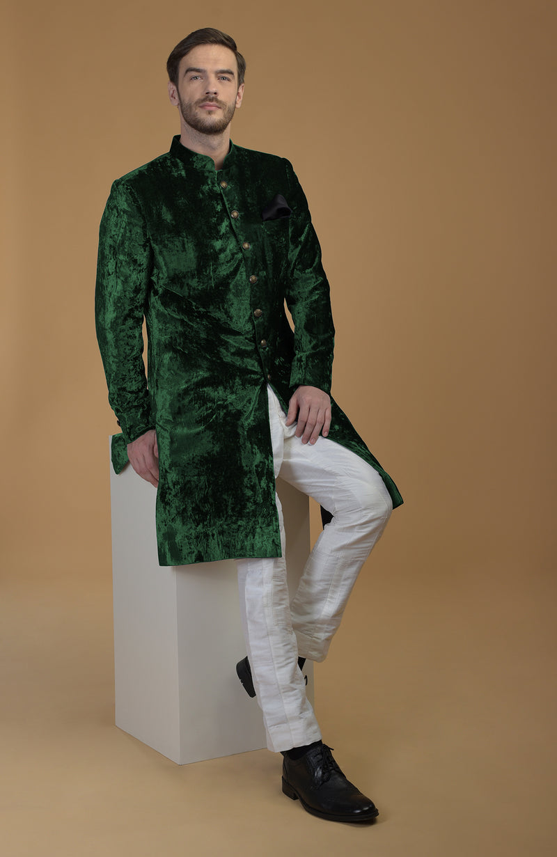 Eclipse Blue Silk Velvet Sherwani