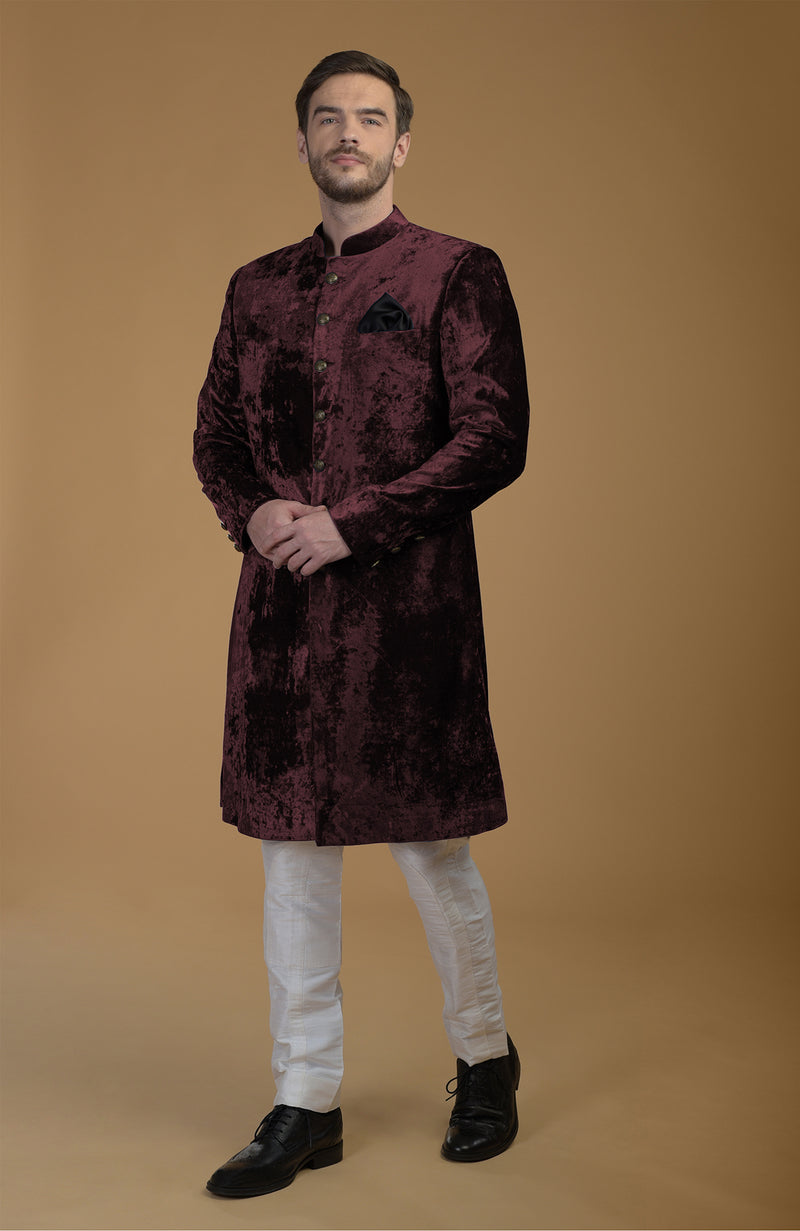 Eclipse Blue Silk Velvet Sherwani