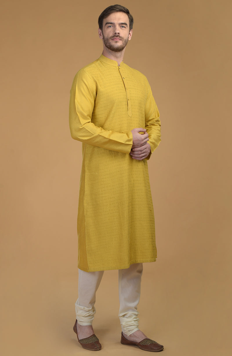 Sunglow Yellow Kurta With Pintuck & Kantha Detail