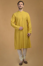 Sunglow Yellow Kurta With Pintuck & Kantha Detail