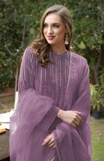 Dusty Wisteria Crystal and Beads Shower Hand Embroidered Kurta Set