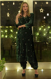 Emerald Green Swarovski Hand Embroidered Velvet Kurta Set