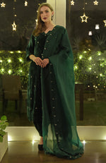 Emerald Green Swarovski Hand Embroidered Velvet Kurta Set