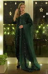 Emerald Green Swarovski Hand Embroidered Velvet Kurta Set