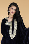 Midnight Blue Silk Velvet Kashmiri Tilla Embroidered Kurta Set With Dupatta