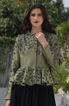 Dark Foliage Sequin Hand Embroidered Structured Peplum Jacket