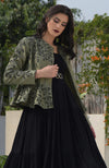 Dark Foliage Sequin Hand Embroidered Structured Peplum Jacket