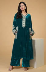 Teal Kashmiri Tilla Embroidered Choga Kurta Set