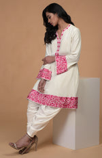 Ivory Pink Parsi Gara Embroidered Kurta Set