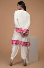 Ivory Pink Parsi Gara Embroidered Kurta Set