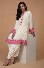 Ivory Pink Parsi Gara Embroidered Kurta Set