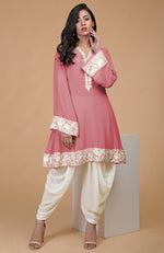 Flamingo Pink Parsi Gara Embroidered Patiala Pants Suit