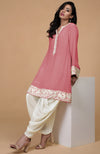 Flamingo Pink Parsi Gara Embroidered Patiala Pants Suit