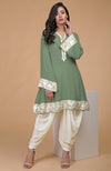 Sage Green Parsi Gara Embroidered Patiala Pants Suit