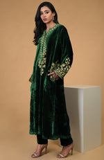 Emerald Green Kashmiri Tilla Aari Embroidered Choga Kurta Set