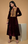 Rose Maroon Gold Kashmiri Tilla Embroidered Kurta Set