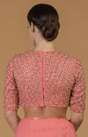 Tara - Salmon Diamanté Hand Embroidered Blouse