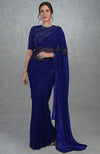 Royal Blue Gold Hand Embroidered Saree & Blouse