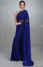 Royal Blue Gold Hand Embroidered Saree & Blouse