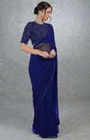 Royal Blue Gold Hand Embroidered Saree & Blouse