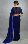 Royal Blue Gold Hand Embroidered Saree & Blouse