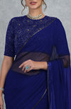 Royal Blue Gold Hand Embroidered Saree & Blouse