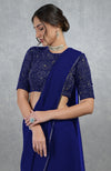 Royal Blue Gold Hand Embroidered Saree & Blouse