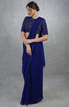 Royal Blue Gold Hand Embroidered Saree & Blouse