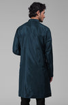 Teal Silk Kurta With Floral Embroidered Placket Detail