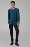 Teal Zardozi Hand Embroidered Silk Bandhgala Jacket Set