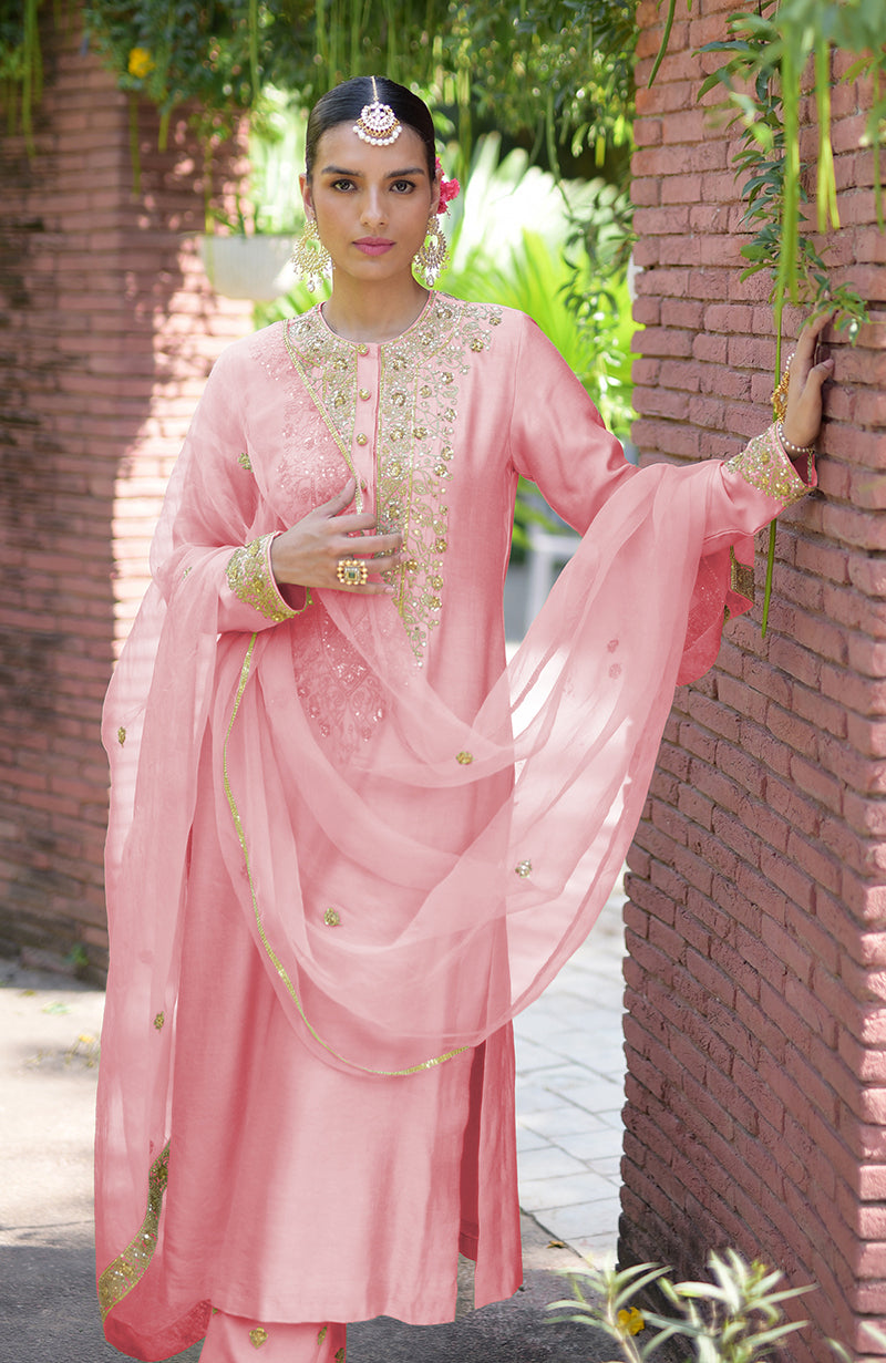 Pressed Rose Marori Beads & Sequin Hand Embroidered Kurta Set