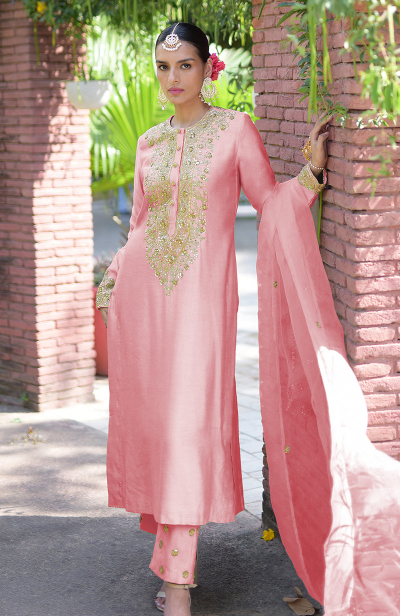 Pressed Rose Marori Beads & Sequin Hand Embroidered Kurta Set