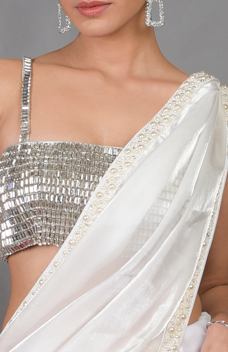 Diamanté Crystal Bustier with Pearl Beaded Saree