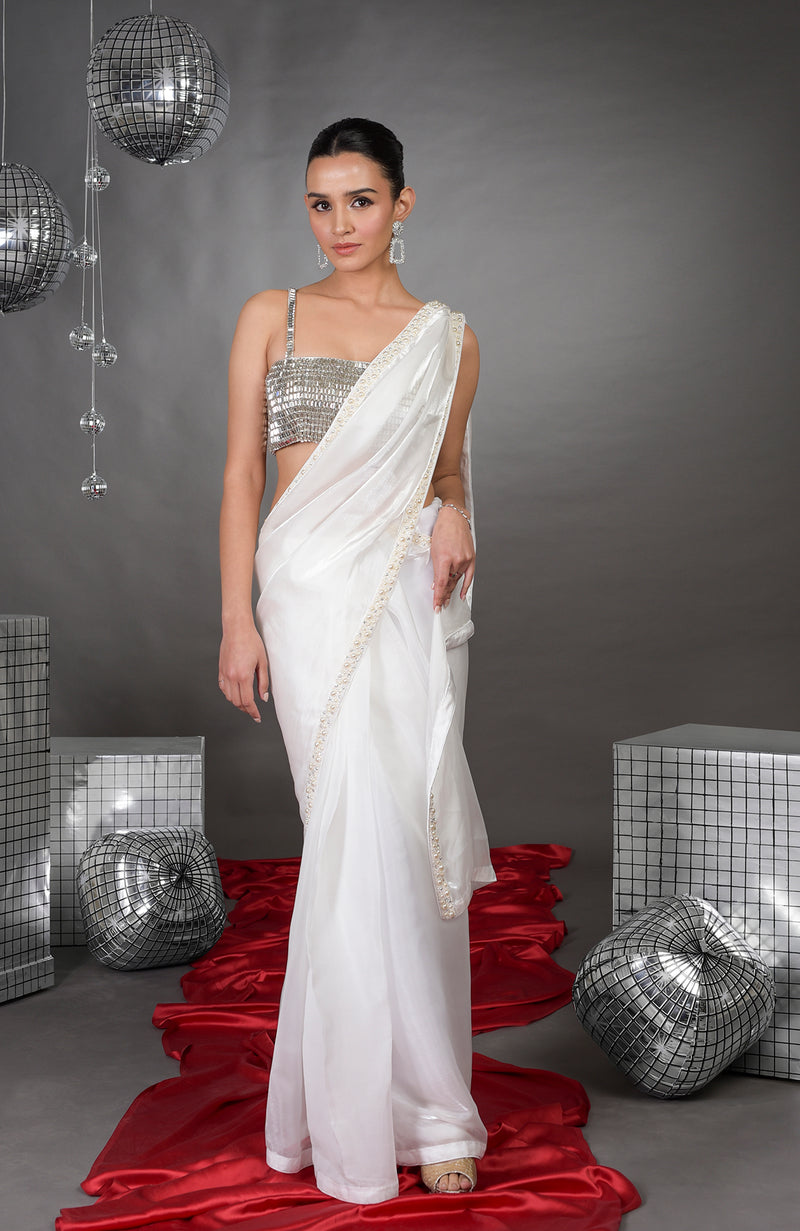 Diamanté Crystal Bustier with Pearl Beaded Saree