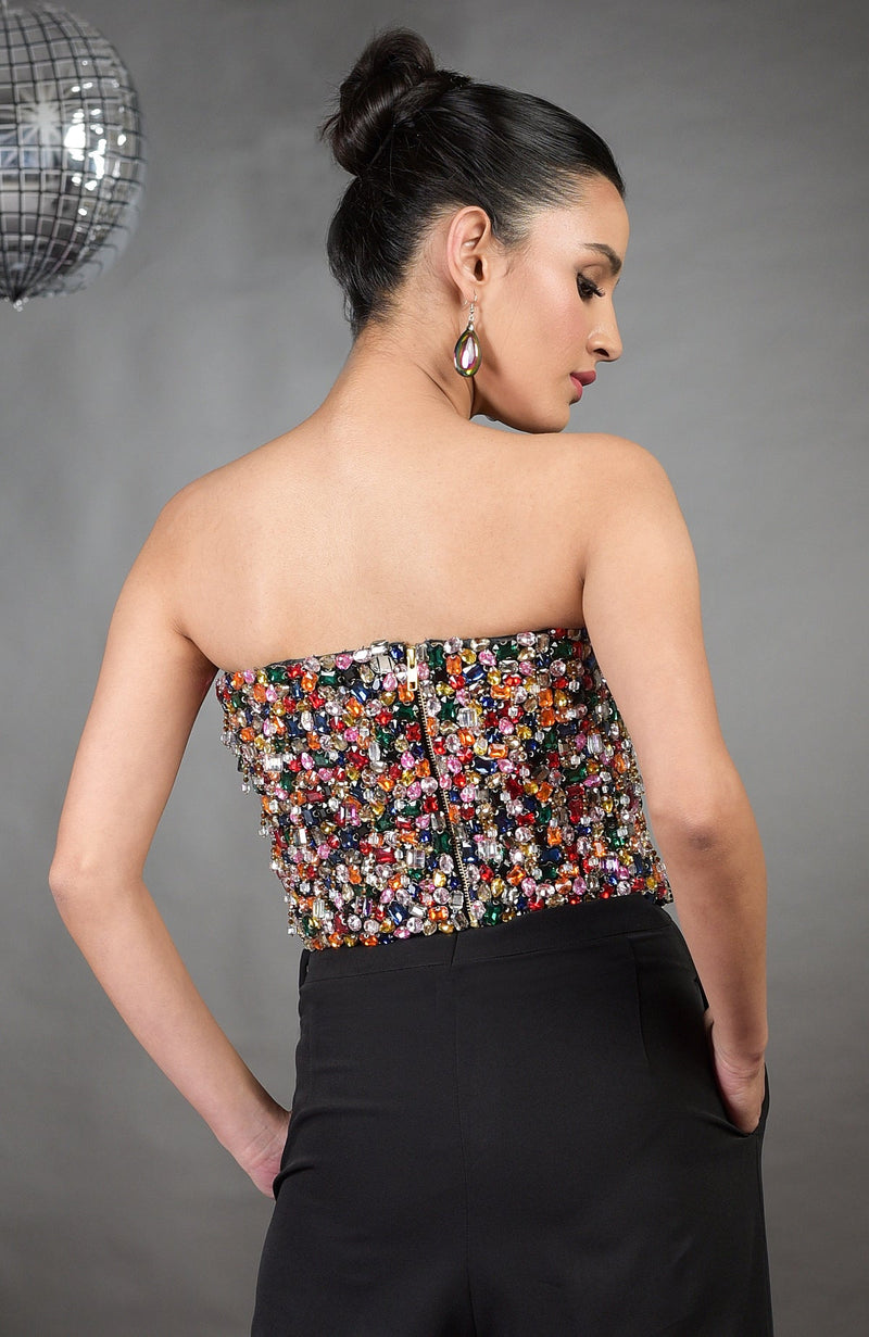 Gemma Hand Embroidered Corset with Black Saree