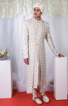 A Love Song Ivory Geometric Floral Embroidered Sherwani Set