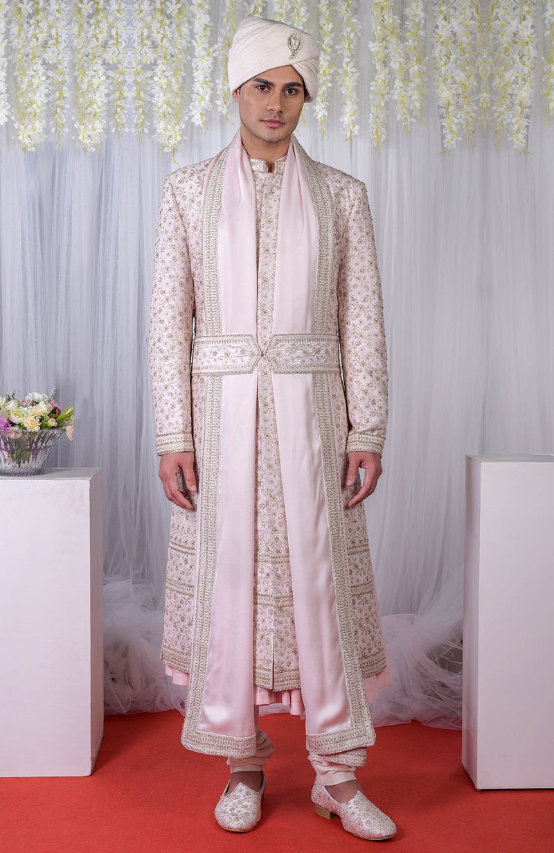 Unending Love Barely Pink Zardozi Sherwani Set