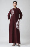 Wine Parsi Gara Embroidered Kaftan