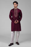 Maroon Zardosi Hand Embroidered Pure Silk Kurta