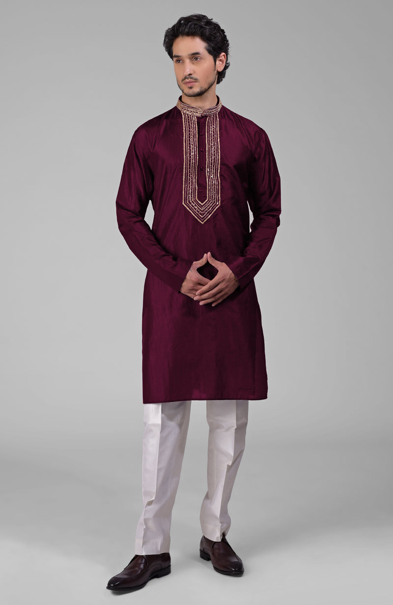 Maroon Zardozi Hand Embroidered Pure Silk Kurta Set