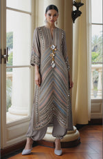 Taupe Beads and Mirror Embroidered Kurta Set