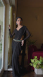 Black Chiffon Saree with Pink Jewelled Crystal Belt