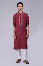 Majestic Maroon Kashidakari Embroidered Kurta