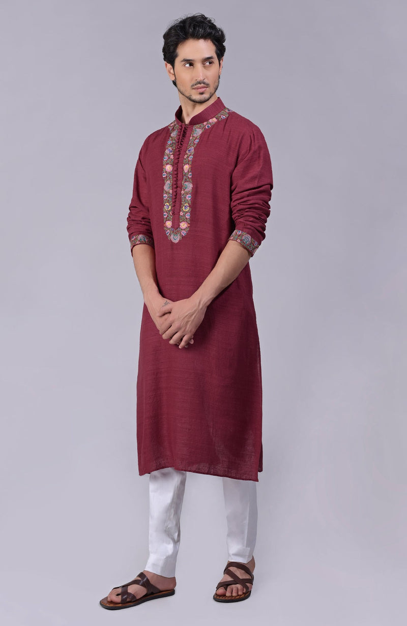 Majestic Maroon Kashidakari Embroidered Kurta