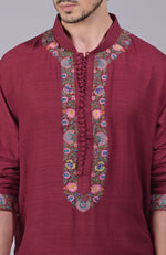 Majestic Maroon Kashidakari Embroidered Kurta